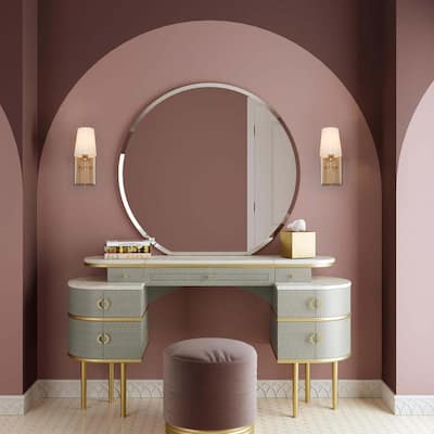 1-Light Modern Farmhouse Gold Wall Sconce Powder Room Bathroom Vanity Light with Fabric Shade