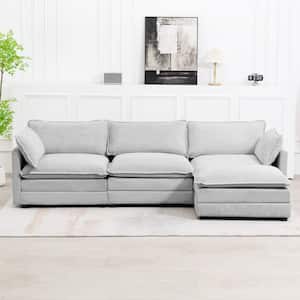 112 in. W 4-Piece Modern Fabric Sectional Sofa with Ottoman in Gray
