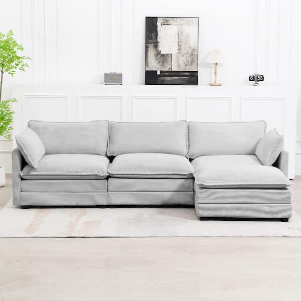 JEAREY 112 in. W 4-Piece Modern Fabric Sectional Sofa with Ottoman in Gray
