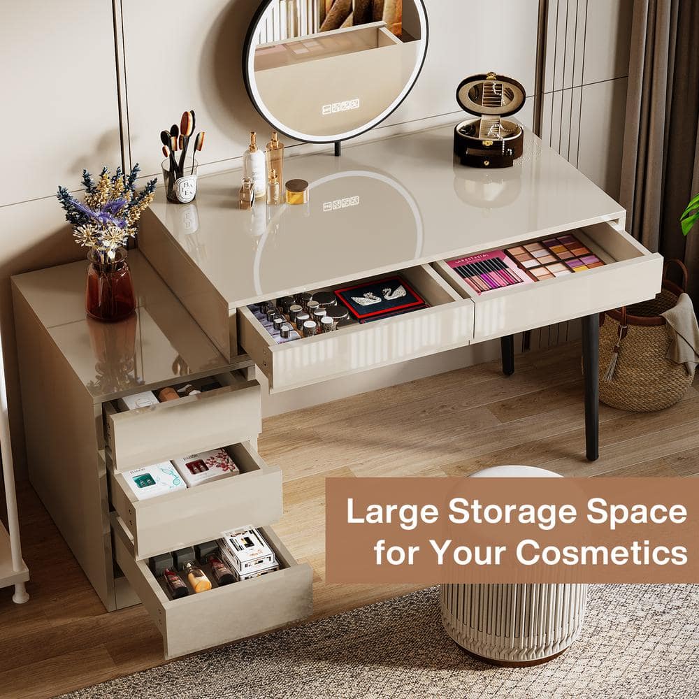 Ellie Sand Makeup Vanity Desk with Reversible 5-Drawers - thumbnail 7