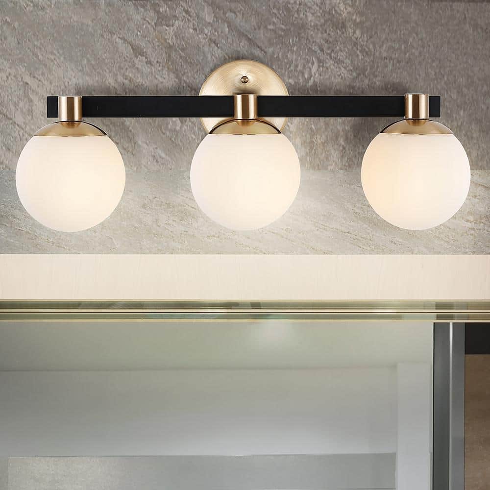 Modernist Globe 24" Brass Gold & Black 3-Light LED Vanity with Frosted Glass