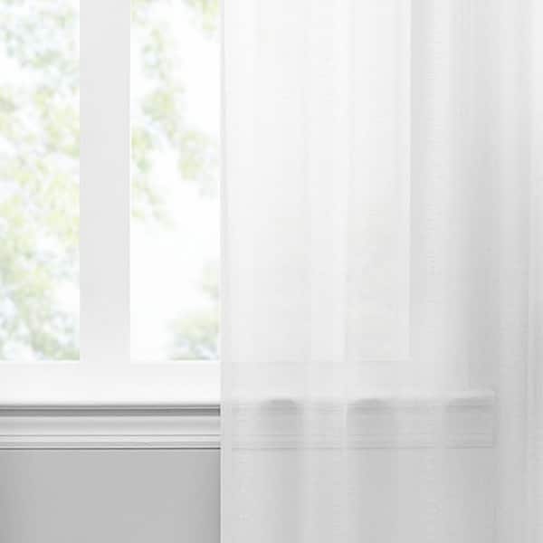 White Floral Transitional Semi-Sheer Light Filtering Window Curtain with  Overlay