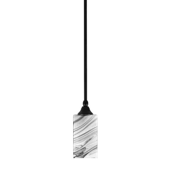 Unbranded Sparta 100-Watt 1-Light Matte Black Shaded Pendant Light Mini Pendant with Square Onyx Swirl Glass, No Bulb included