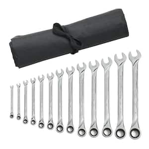 SAE 72-Tooth XL Combination Ratcheting Wrench Tool Set with Roll (13-Piece)