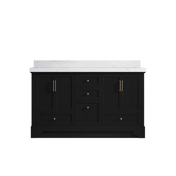 Willow Collections Alys 60 in. W x 22 in. D x 36 in. H Double Sink Bath Vanity in Black with 2 in. Empira Quartz Top