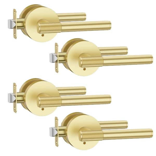 4 Pack Privacy Gold Door Handles with Locks, Brushed Gold Door Lever and Knob Set for Bedroom Bathroom
