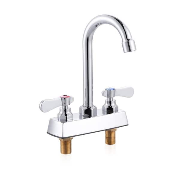 Double Handle Centerset Deck Mounted Standard Kitchen Faucet Goose Neck Spout in 360° Swivel Spout Polished Chrome