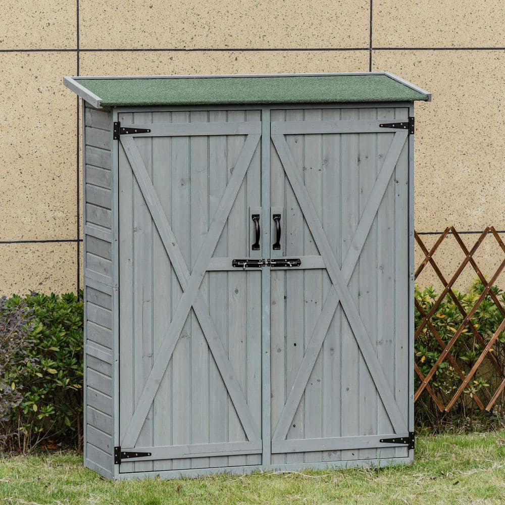 Gray Fir Wood Outdoor Storage Cabinet with Shelves