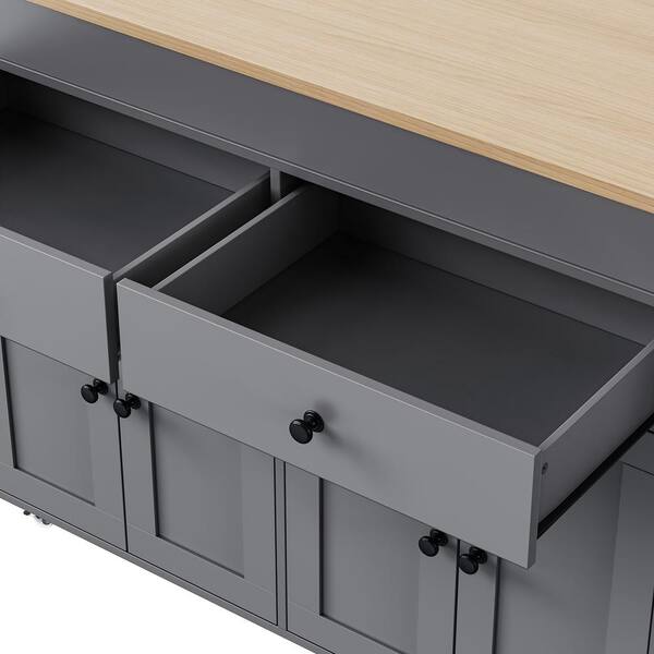 tunuo 74.5 in. Kitchen Island with Wood Top Extendable