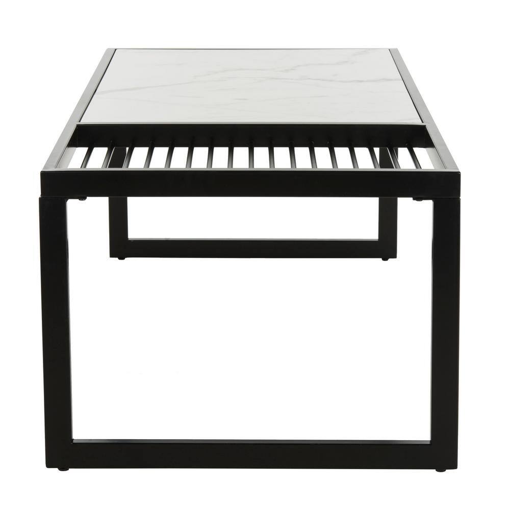 Modern Rectangular Black and White Marble Wood Cocktail Table