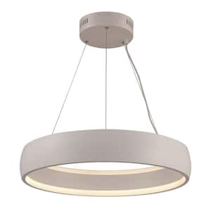 23.25 in. Integrated LED White Pendant Light Fixture with Round Metal Shade