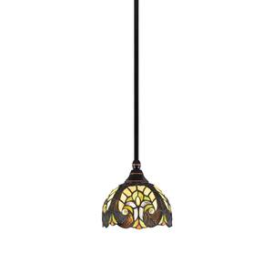 Sparta 100-Watt 1-Light Black Copper Shaded Pendant Mini Pendant Light with Cypress Glass and Light Bulb Not Included