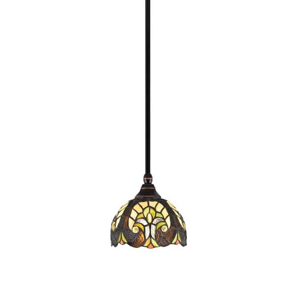Unbranded Sparta 100-Watt 1-Light Black Copper Shaded Pendant Mini Pendant Light with Cypress Glass and Light Bulb Not Included