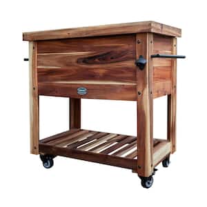 100 Qt. Indoor Outdoor Portable Patio Cooler in Acacia Wood with Soft Liner, Drain and Cover