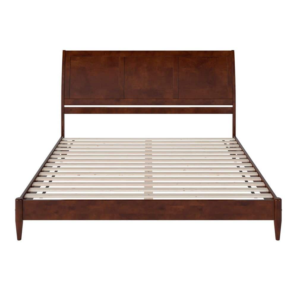 Valencia Walnut King Wood Sleigh Platform Bed with Headboard