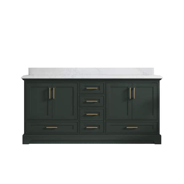 Willow Collections Fenway 72 in. W x 22 in. D x 36 in. H Double Sink Bath Vanity in Pewter Green with 1.5" Empira Quartz Top