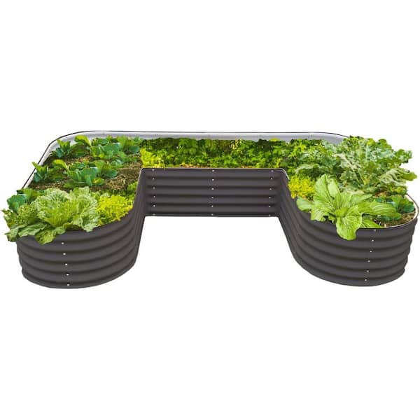 vego garden 17 in. Tall U-Shape Raised Garden Bed Metal Planter Box for Vegetables Flowers Ground Standard Size Modern Gray