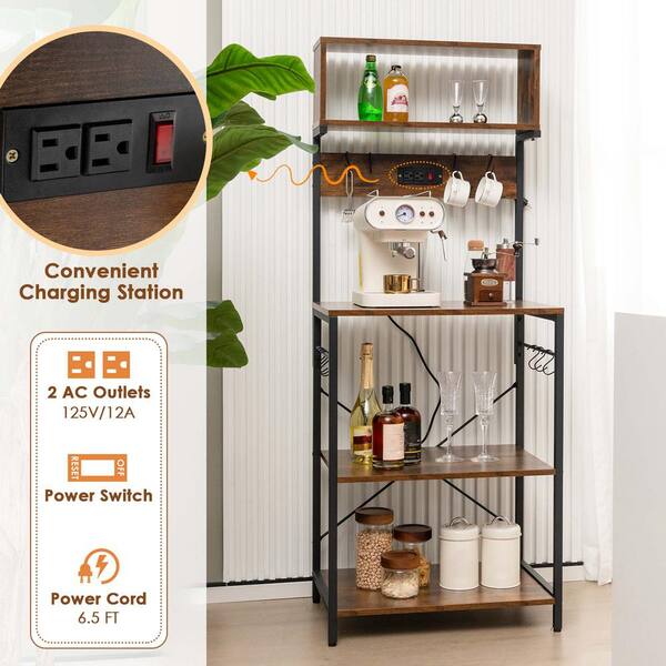 Costway Brown 3-Shelf Engineered Wood 23.5 in.W Baker's Rack
