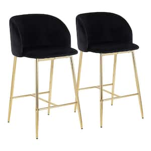 Fran 26.5 in. Black Velvet and Gold Metal Counter Height Bar Stool (Set of 2)