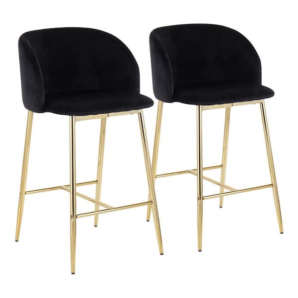 Lumisource Fran 26.5 in. Black Velvet and Gold Metal Counter Height Bar Stool (Set of 2)