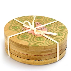 Bamboo Coaster with Farm Animals and Decorative Pattern