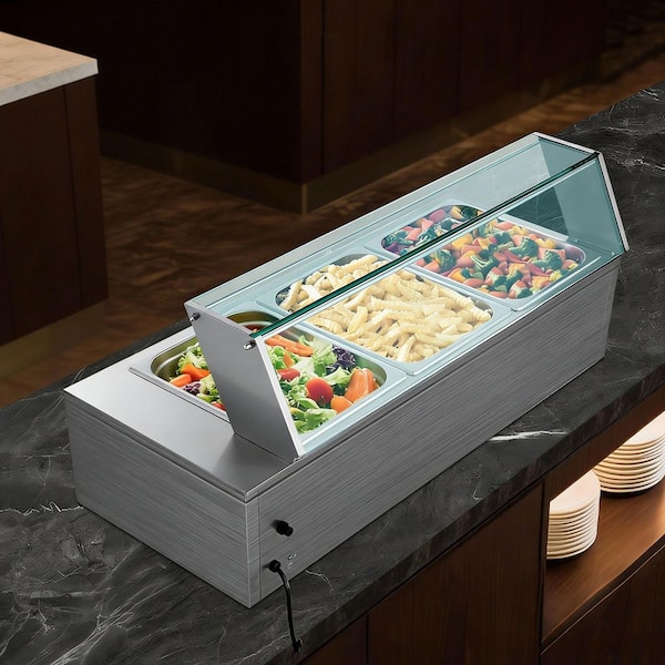 Commercial Food Warmer, 1500W Electric Stainless Steel Steam Warmer with Glass Lid, 3-Pan Countertop Buffet Bain Marie