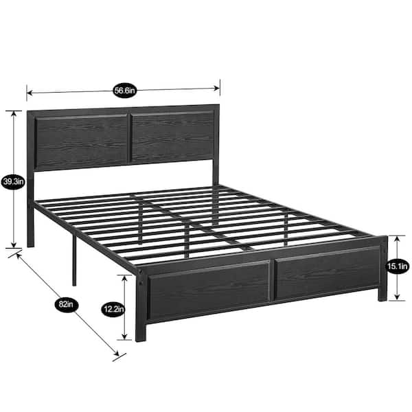 Metal Bed Frame Black Metal Frame Full Size Platform Bed with Rustic Country Style Wooden Headboard and Footboard