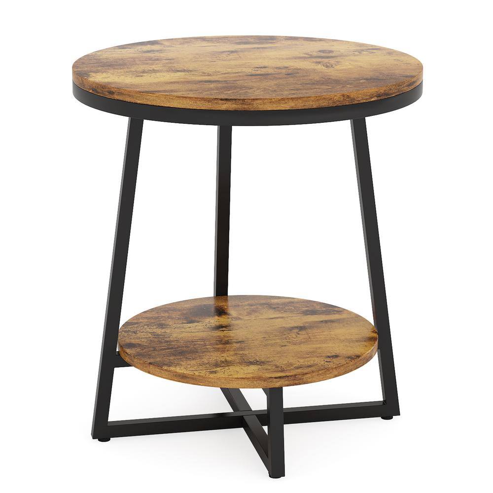 BYBLIGHT Kerlin 20 in. Rustic Brown Round Wood End Table, 2 Tier Side ...