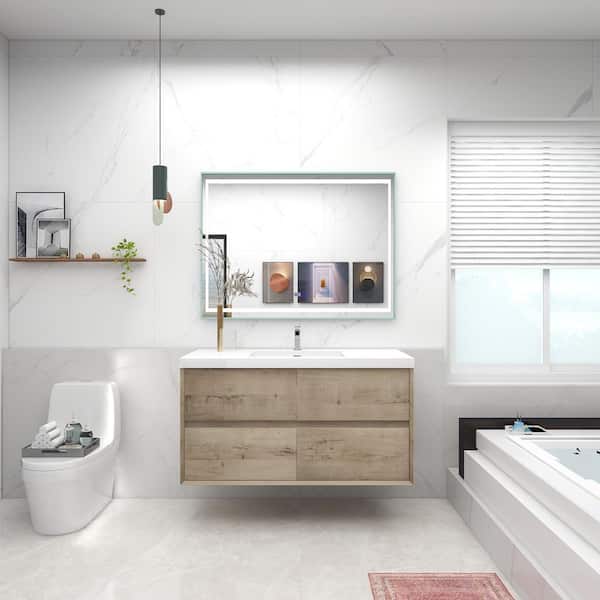 Kingdee 47 in. W x 19.6 in. D x 23.6 in. H Bath Vanity in White Oak with White Acrylic Top