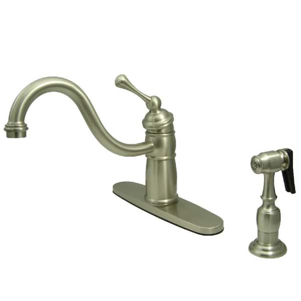 Kingston Brass Victorian Single-Handle Standard Kitchen Faucet with Side Sprayer in Brushed Nickel