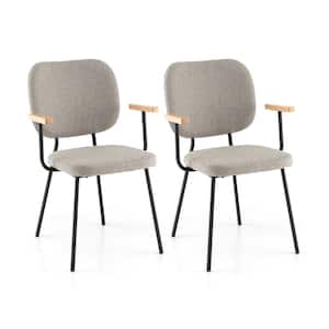 Gray Modern Fabric Dining Chairs with Armrest and Curved Backrest Set of 2