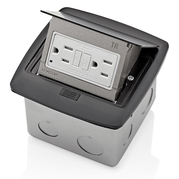 Leviton Pop-Up Floor Box with 15 Amp, Tamper-Resistant Self-Test GFCI Outlet, Black PFGF1-MB