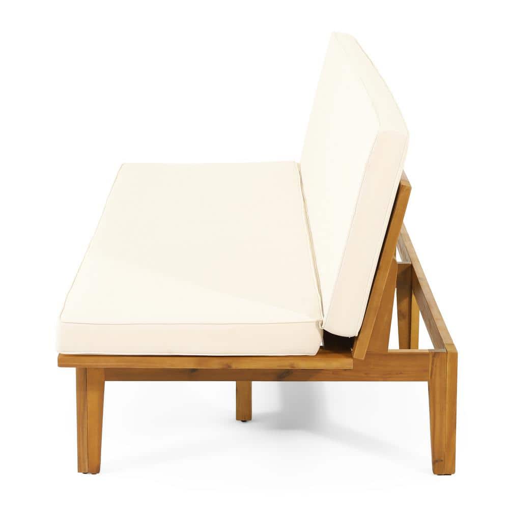 Teak and Beige Convertible Outdoor Daybed with Water-Resistant Cushions