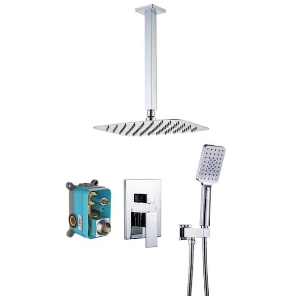 Lukvuzo 3-Spray 12 In. Ceiling Shower Head Wall Mount Fixed and Handheld Dual Shower Head Flow Rate 1.46 GPM in Chrome Finish