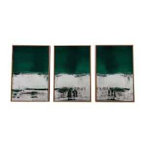 "Malachite Green" by Gallery 57 Set of 3 Floater Frame Canvas Abstract Wall Art 24 in. x 48 in. .