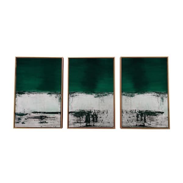 Unbranded "Malachite Green" by Gallery 57 Set of 3 Floater Frame Canvas Abstract Wall Art 24 in. x 48 in. .