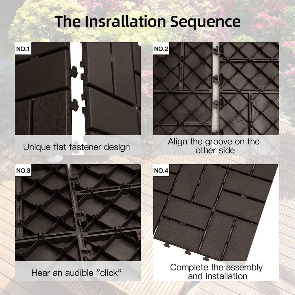 Brown 12"x12" Interlocking Waterproof Plastic Deck Tiles, 9-Pack