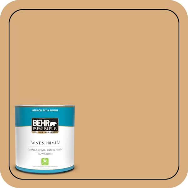 BEHR PREMIUM PLUS 1 qt. #PPU6-05 Cork Satin Enamel Low Odor Interior Paint & Primer