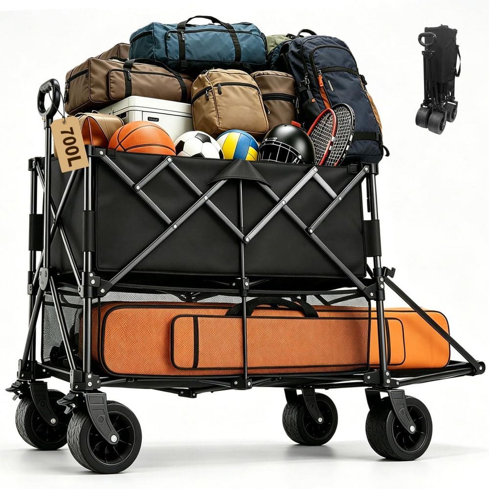 24.72  cu. ft. Double Decker Collapsible Garden Cart Heavy Duty Utility Wagon All-Terrain Big Wheels Beach Cart 1 Piece price history on PriceWatchPro