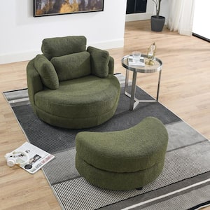 39 in. W Green Teddy Fabric Swivel Chair with Moon Storage Ottoman 4 Pillows for Living Room