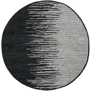 Vintage Leather Light Gray/Black 6 ft. x 6 ft. Round Geometric Area Rug