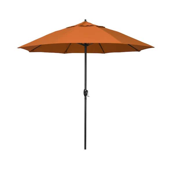 California Umbrella 7.5 ft. Black Aluminum Market Patio Umbrella Fiberglass Ribs and Auto Tilt in Tuscan Sunbrella