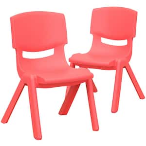 2 Pack Red Plastic Stackable School Chair with 10.5 in. Seat Height