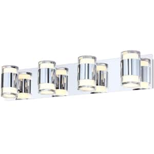 24.5 in. 4-Light Chrome Modern Integrated LED Vanity Light Bar for Bathroom with Acrylic Shades