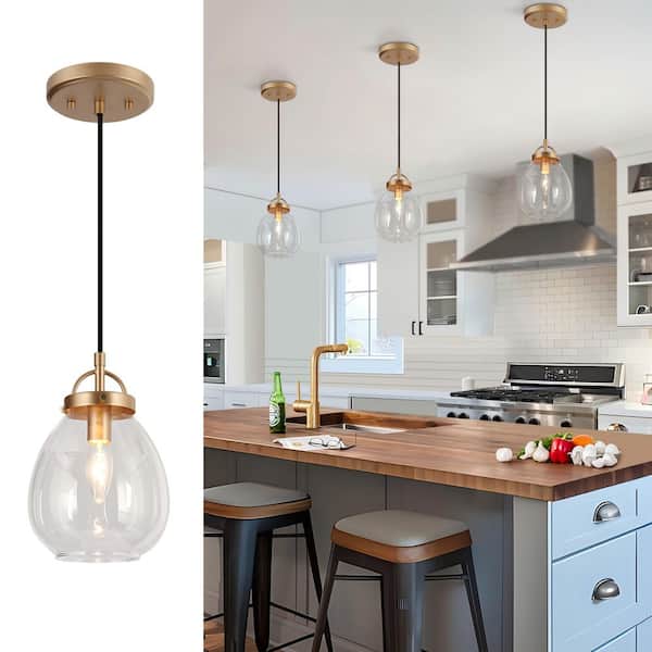 1-Light 6 in. Dark Gold Mini Kitchen Pendant Light, Modern Hanging Light with Oval Clear Glass Shade for Dining Room