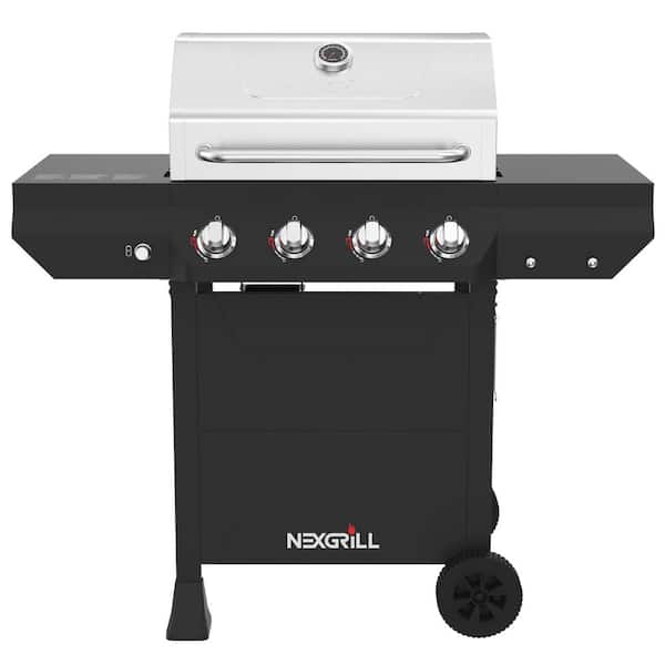 4-Burner Propane Gas Grill in Black with Stainless Steel Main Lid