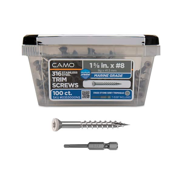 CAMO 1-5/8 in. #8 316 Stainless Steel Stone Gray Premium Star Drive Trim Screws (100-Count)