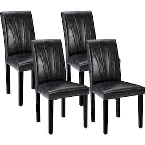 Dining Chairs Set of 4 Faux Leather and Solid Wood Legs & High Back Chairs for Kitchen/Living Room Black Upholstered