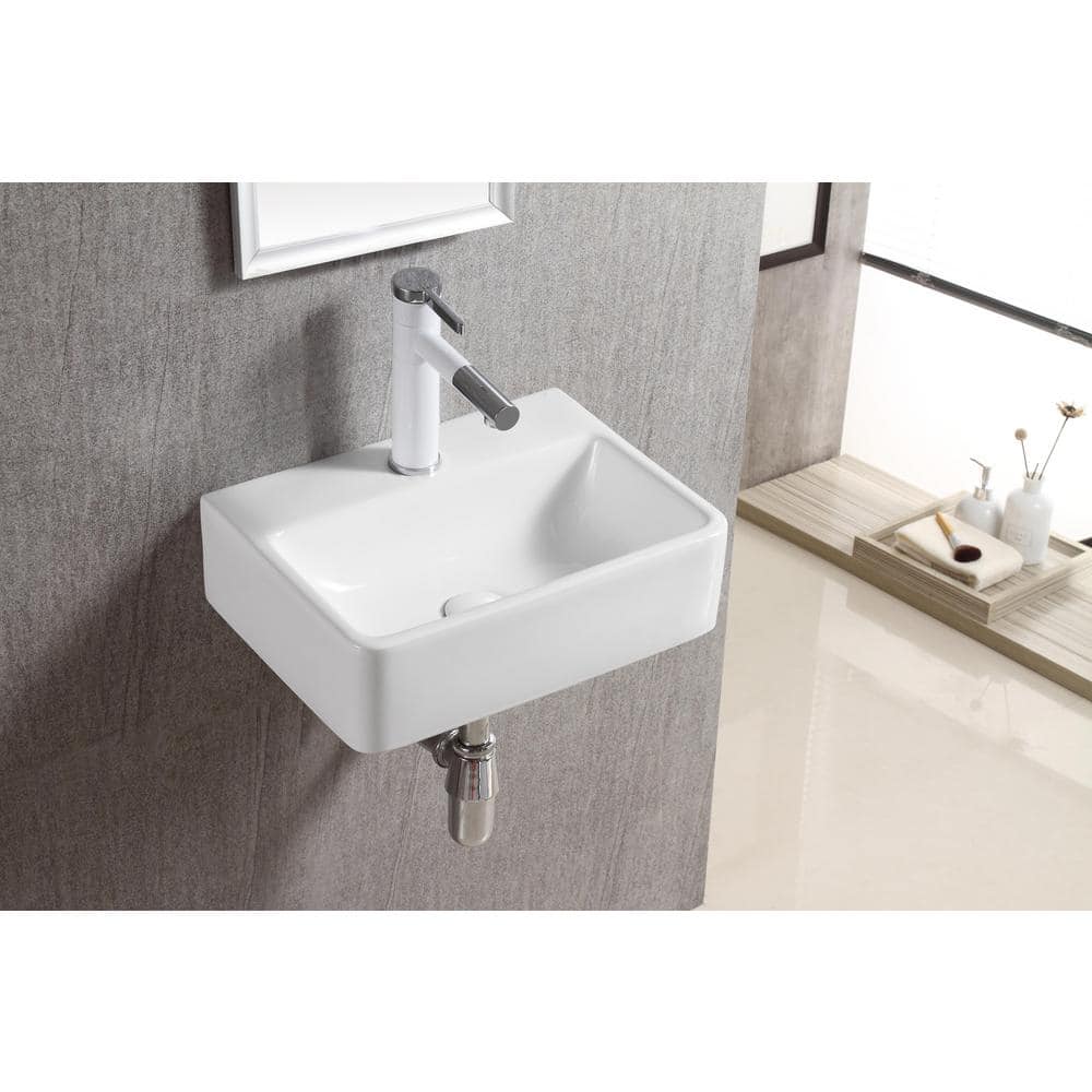Elanti 12'' White Ceramic Rectangular Wall-Mount Bathroom Sink