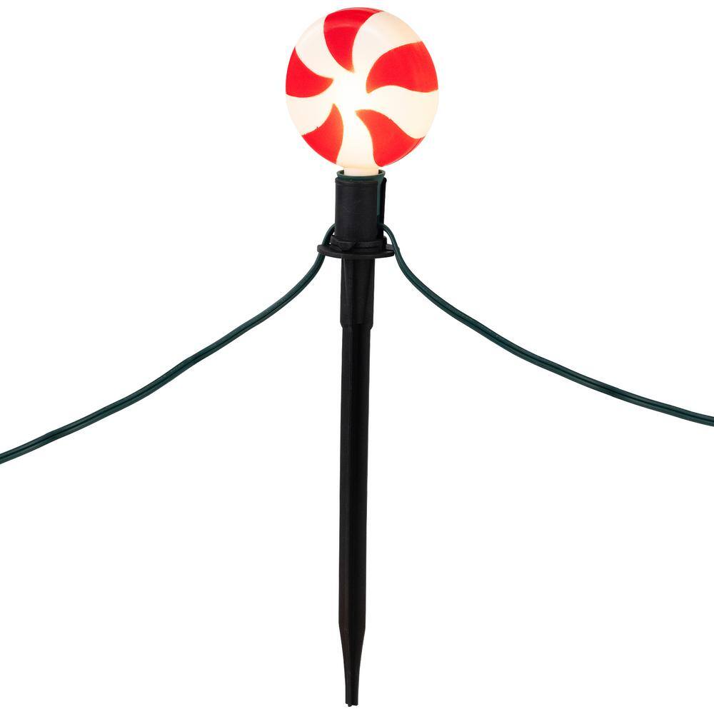 Set of 4 Peppermint Candy LED Pathway Markers with Green Wire
